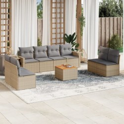vidaXL Set de sofás de jardín 9 pzas con cojines ratán sintético beige