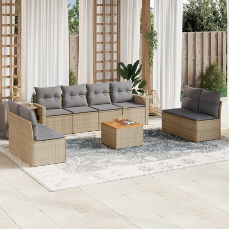 vidaXL Set de sofás de jardín 9 pzas con cojines ratán sintético beige