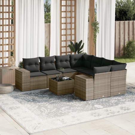 vidaXL Set de muebles de jardín 9 pzas y cojines ratán sintético gris
