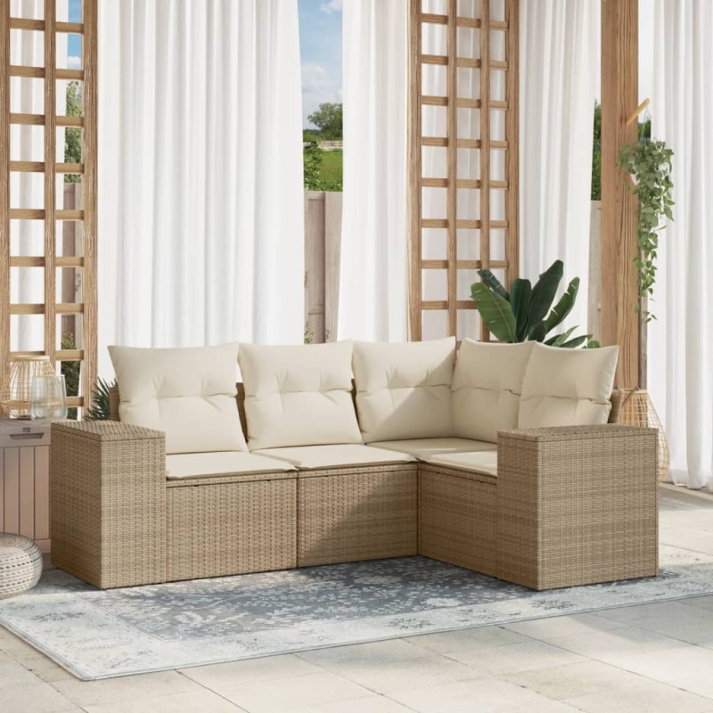 vidaXL Juego de sofás jardín con cojines 4 pzas ratán sintético beige vidaXL Juego de sofás jardín con cojines 4 pzas ratán sintético beige