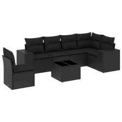vidaXL Set de comedor de jardín 7 pzas y cojines ratán sintético negro