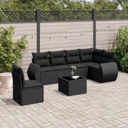 vidaXL Set de comedor de jardín 7 pzas y cojines ratán sintético negro