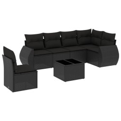 vidaXL Set de comedor de jardín 7 pzas y cojines ratán sintético negro