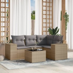 vidaXL Juego de sofás jardín con cojines 5 pzas ratán sintético beige
