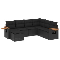 vidaXL Set de comedor de jardín 7 pzas y cojines ratán sintético negro