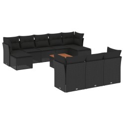 vidaXL Set de sofás de jardín 11 pzas y cojines ratán sintético negro