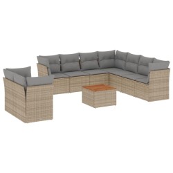 vidaXL Juego de sofás jardín con cojines beige 10 pzas ratán sintético