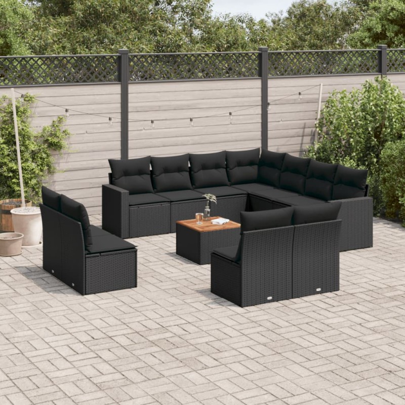 vidaXL Set de sofás de jardín 12 piezas cojines ratán sintético negro vidaXL Set de sofás de jardín 12 piezas cojines ratán sintético negro