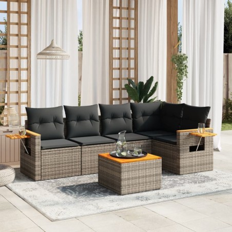 vidaXL Set de muebles de jardín 6 pzas y cojines ratán sintético gris