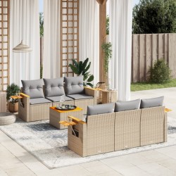 vidaXL Set sofás de jardín 7 piezas y cojines ratán sintético beige