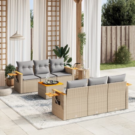 vidaXL Set sofás de jardín 7 piezas y cojines ratán sintético beige