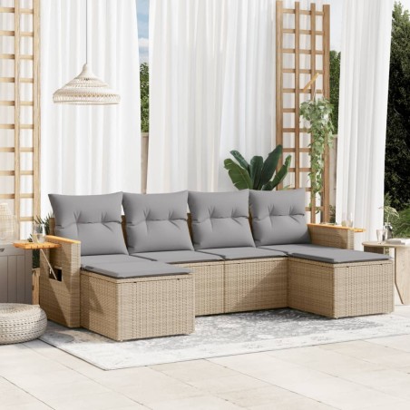vidaXL Juego de sofás jardín con cojines 6 pzas ratán sintético beige