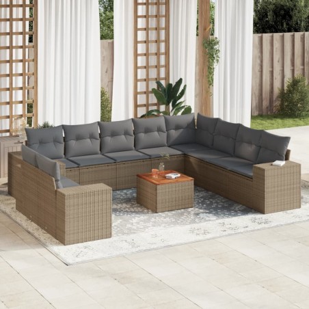 vidaXL Set de sofás de jardín 11pzas con cojines ratán sintético beige