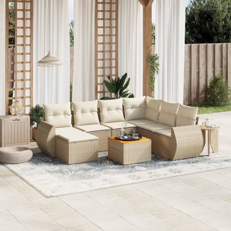 vidaXL Juego de sofás de jardín con cojines beige 8 pzas ratán PE vidaXL Juego de sofás de jardín con cojines beige 8 pzas ratán PE