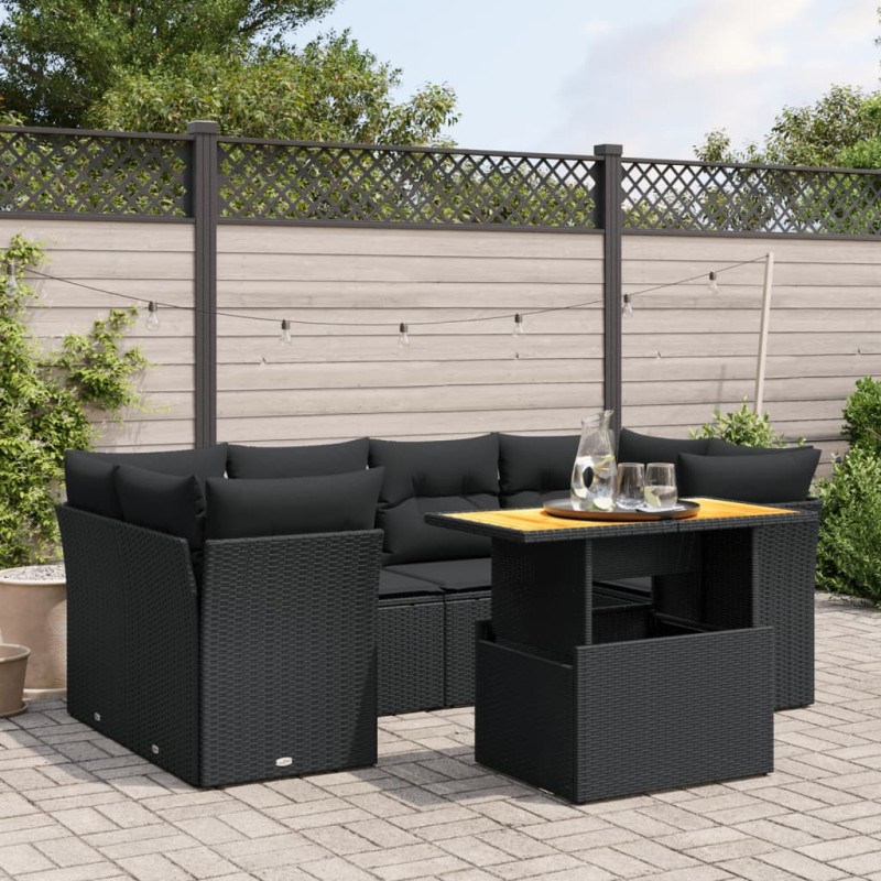 vidaXL Set de comedor de jardín 7 pzas y cojines ratán sintético negro vidaXL Set de comedor de jardín 7 pzas y cojines ratán sintético negro