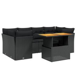 vidaXL Set de comedor de jardín 7 pzas y cojines ratán sintético negro