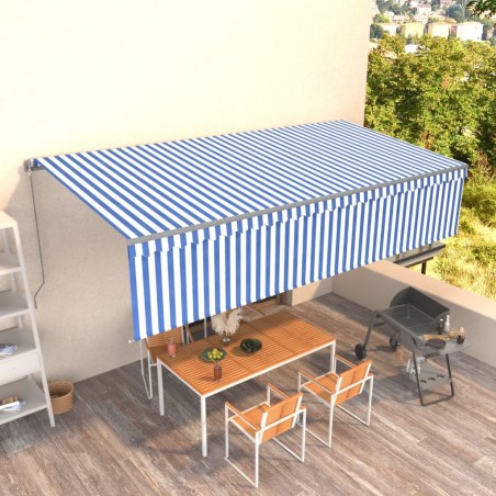 vidaXL Toldo retráctil manual con persiana azul y blanco 6x3 m