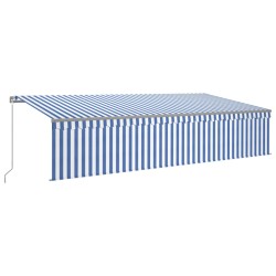 vidaXL Toldo retráctil manual con persiana azul y blanco 6x3 m