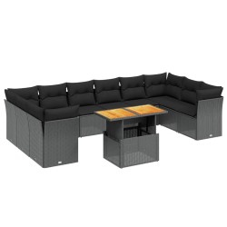 vidaXL Set de sofás de jardín 11 pzas y cojines ratán sintético negro