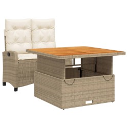 vidaXL Set comedor de jardín 2 pzas con cojines ratán sintético beige