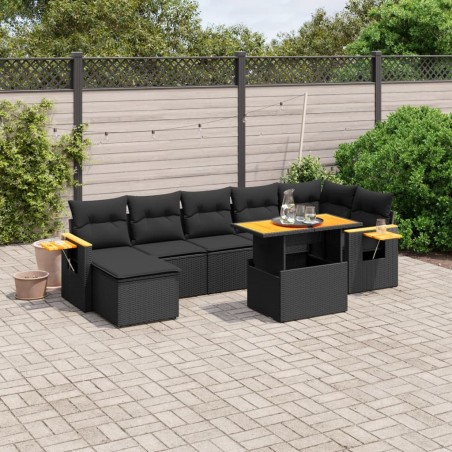 vidaXL Set de sofás de jardín 8 piezas y cojines ratán sintético negro