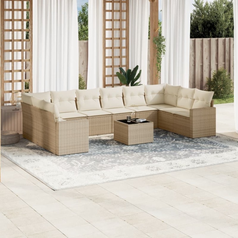 vidaXL Set de sofás de jardín 11pzas con cojines ratán sintético beige vidaXL Set de sofás de jardín 11pzas con cojines ratán sintético beige
