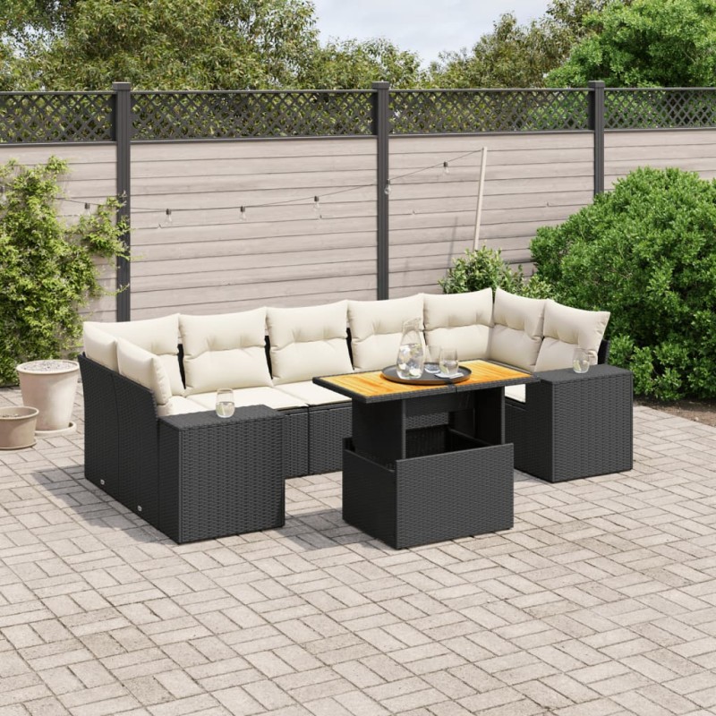 vidaXL Set de sofás de jardín 8 piezas y cojines ratán sintético negro vidaXL Set de sofás de jardín 8 piezas y cojines ratán sintético negro