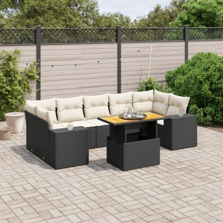 vidaXL Set de sofás de jardín 8 piezas y cojines ratán sintético negro