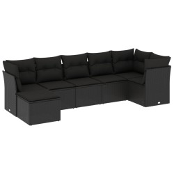 vidaXL Set de comedor de jardín 7 pzas y cojines ratán sintético negro