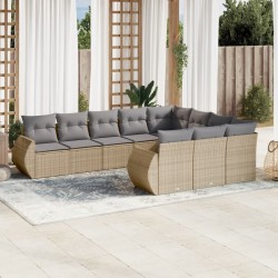 vidaXL Juego de sofás jardín con cojines beige 10 pzas ratán sintético