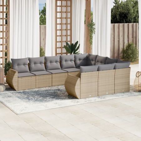 vidaXL Juego de sofás jardín con cojines beige 10 pzas ratán sintético