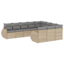 vidaXL Juego de sofás jardín con cojines beige 10 pzas ratán sintético