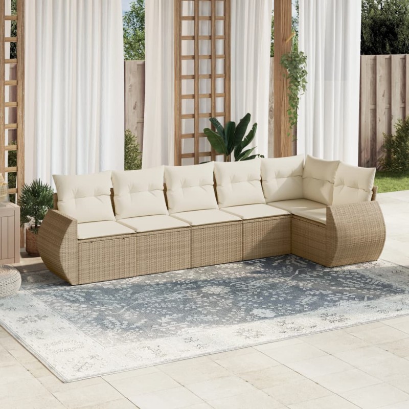 vidaXL Juego de sofás jardín con cojines 6 pzas ratán sintético beige vidaXL Juego de sofás jardín con cojines 6 pzas ratán sintético beige