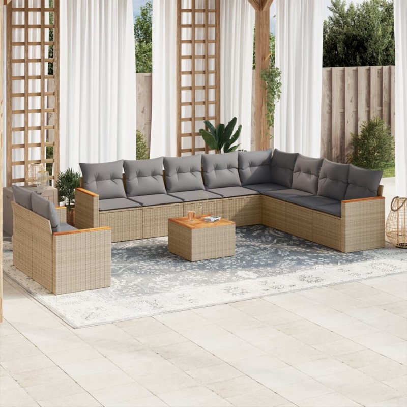 vidaXL Set de sofás de jardín 11pzas con cojines ratán sintético beige