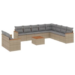 vidaXL Set de sofás de jardín 11pzas con cojines ratán sintético beige