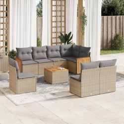 vidaXL Set de sofás de jardín 9 pzas con cojines ratán sintético beige
