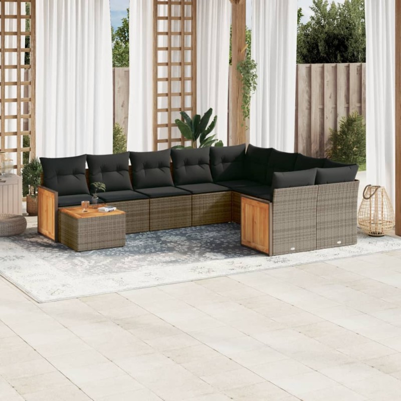 vidaXL Set de sofás de jardín 10 pzas con cojines ratán sintético gris vidaXL Set de sofás de jardín 10 pzas con cojines ratán sintético gris