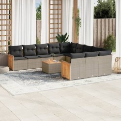 vidaXL Set de sofás de jardín 12 pzas con cojines ratán sintético gris