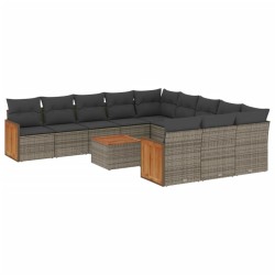vidaXL Set de sofás de jardín 12 pzas con cojines ratán sintético gris