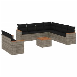 vidaXL Set de sofás de jardín 10 pzas con cojines ratán sintético gris