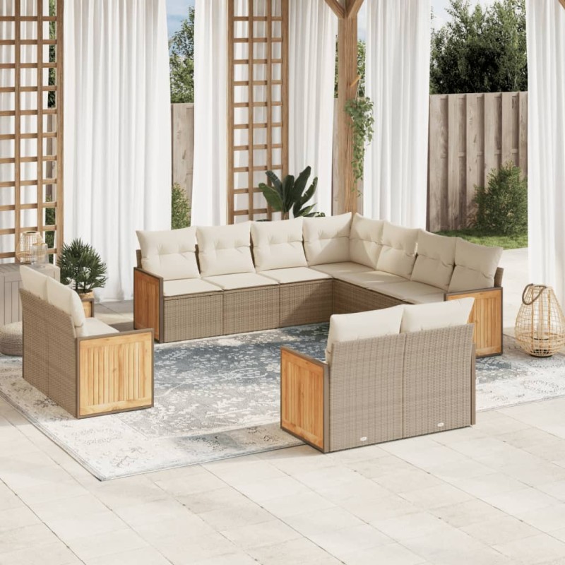 vidaXL Set de sofás de jardín 11pzas con cojines ratán sintético beige vidaXL Set de sofás de jardín 11pzas con cojines ratán sintético beige