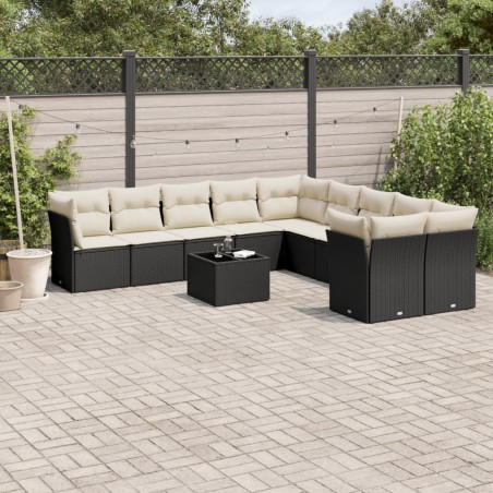vidaXL Set de sofás de jardín 11 pzas y cojines ratán sintético negro