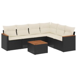 vidaXL Set de comedor de jardín 7 pzas y cojines ratán sintético negro