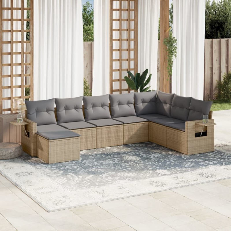 vidaXL Juego de sofás de jardín con cojines beige 8 pzas ratán PE vidaXL Juego de sofás de jardín con cojines beige 8 pzas ratán PE