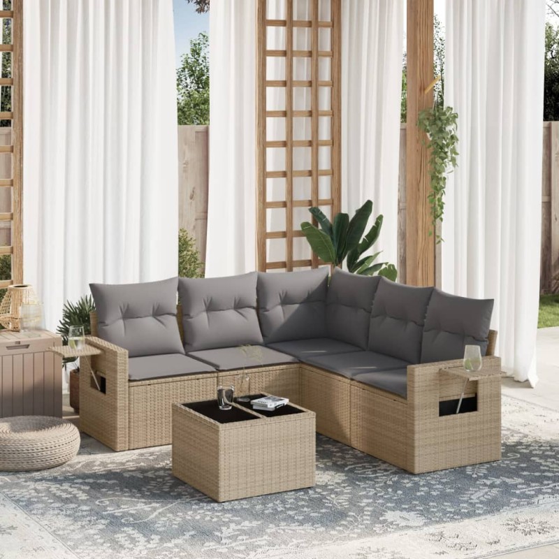 vidaXL Juego de sofás jardín con cojines 6 pzas ratán sintético beige vidaXL Juego de sofás jardín con cojines 6 pzas ratán sintético beige