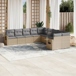 vidaXL Juego de sofás jardín con cojines beige 10 pzas ratán sintético