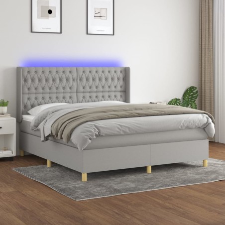 vidaXL Cama box spring colchón y luces LED tela gris claro 160x200 cm