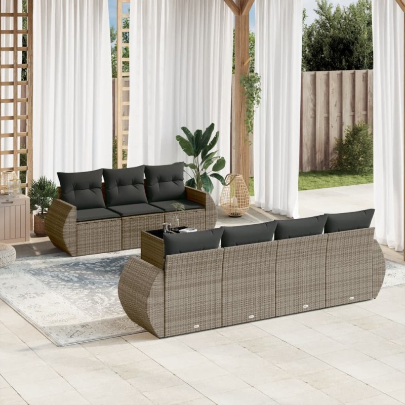 vidaXL Set de sofás de jardín 8 pzas y cojines ratán sintético gris vidaXL Set de sofás de jardín 8 pzas y cojines ratán sintético gris