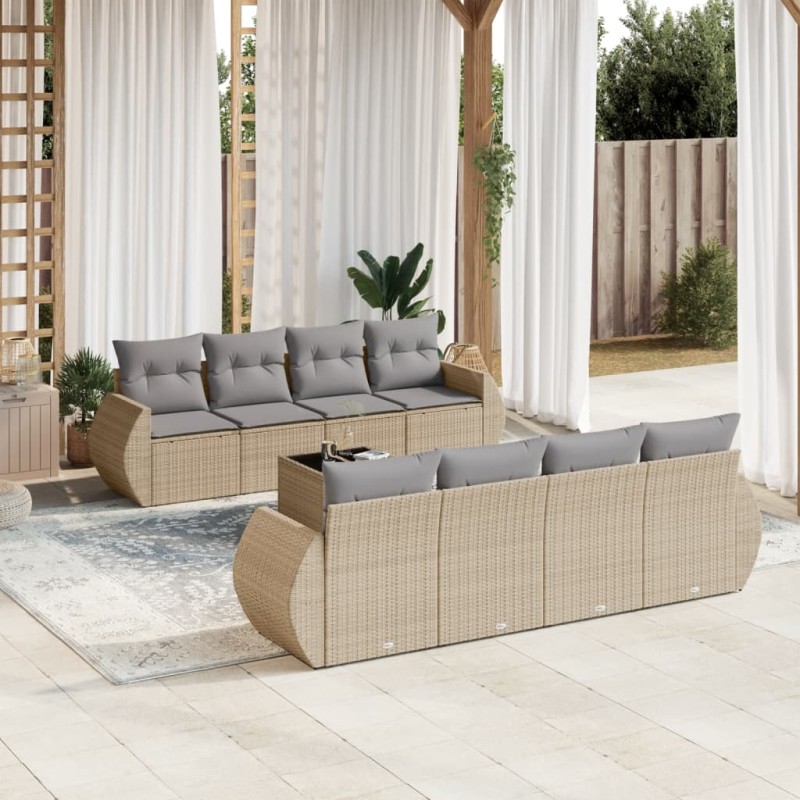 vidaXL Set de sofás de jardín 9 pzas con cojines ratán sintético beige vidaXL Set de sofás de jardín 9 pzas con cojines ratán sintético beige