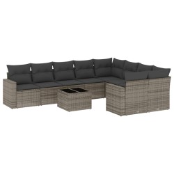 vidaXL Set de sofás de jardín 10 pzas con cojines ratán sintético gris